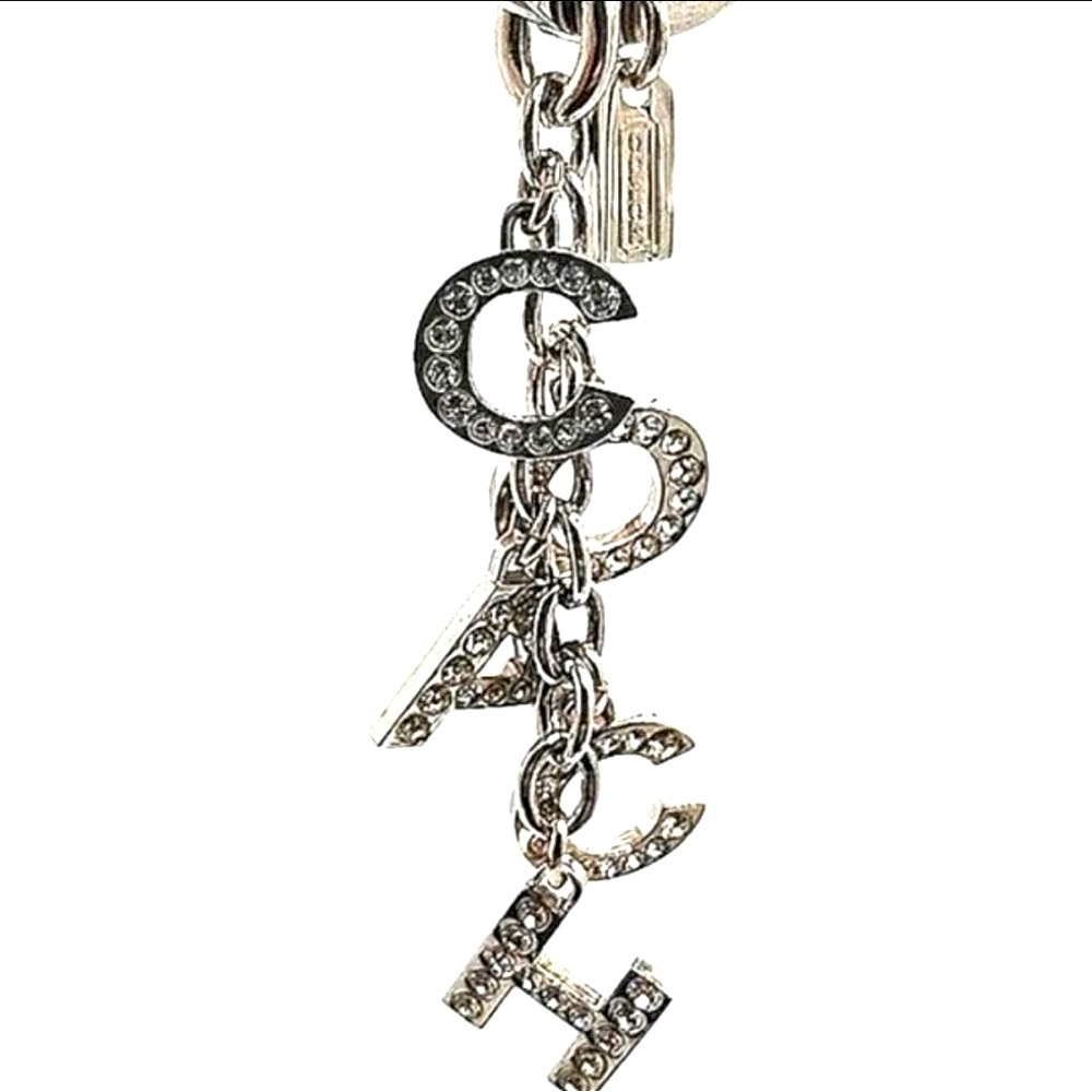 COACH Crystal Pave Silver Multi Charm Keychain Key Ring FOB Accessory rare. NWOT